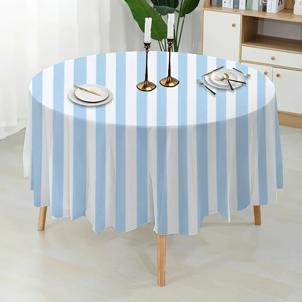 light blue striped round tablecloth design, adds charm to the dining table and is highly suitable for dining ceremonies.xzj