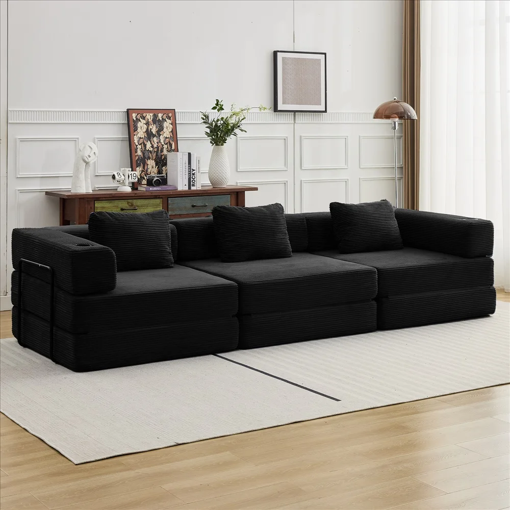 Cord-Modulsofa Frei Kombinierbare Wandelbare Eckcouch mit Getränkehaltern Übergroße Chaiselongue für Wohnzimmer – Detail 29