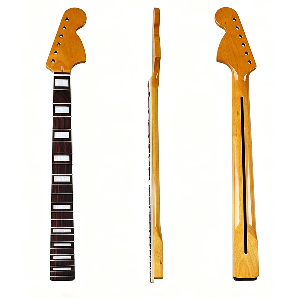 Electric guitar neck made of maple, glossy yellow finish, 22 frets