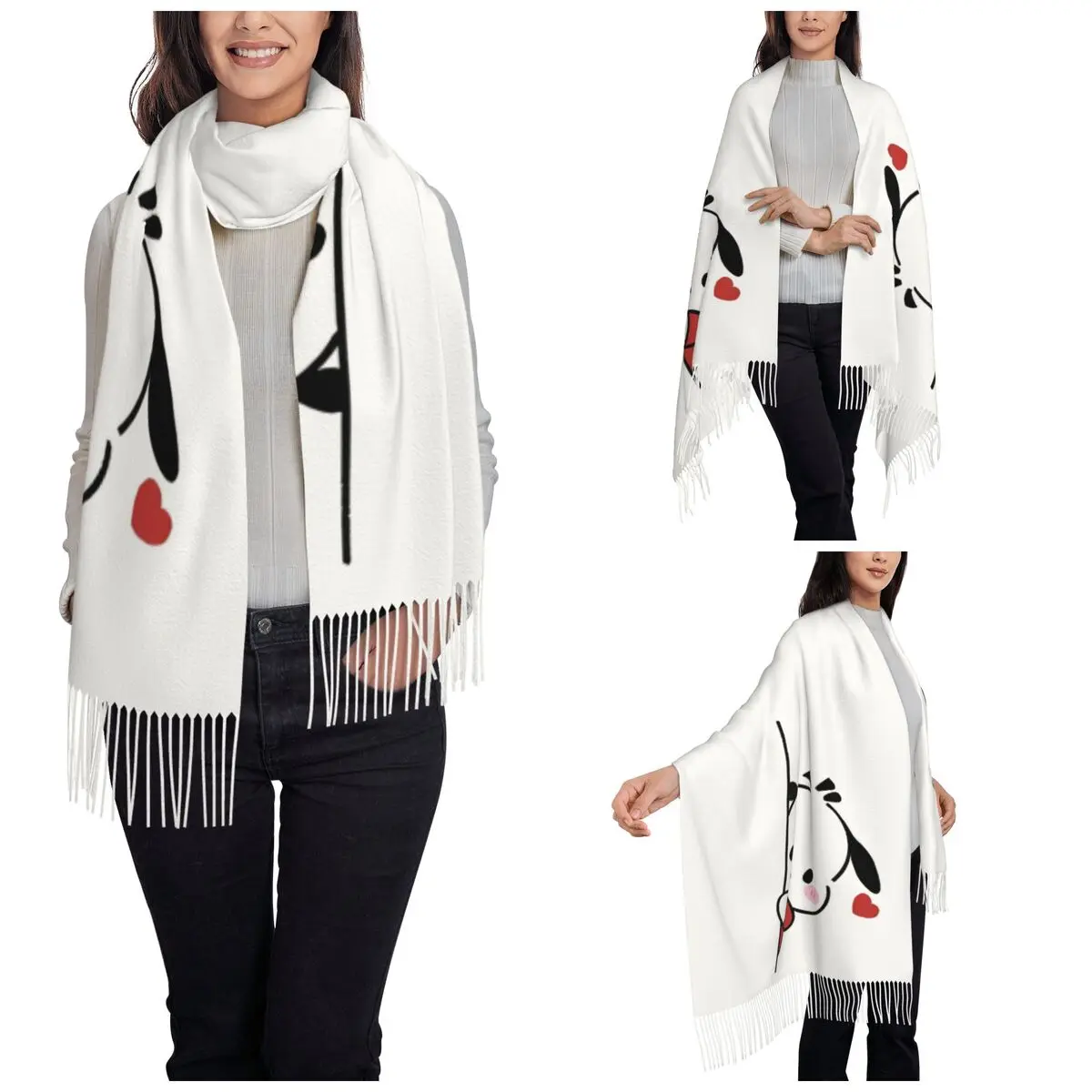 Cute Pochacco Kawaii Dog Scarf for Women Winter Warm Pashmina Shawl Wrap Long Large Scarves with Tassel Daily Wear