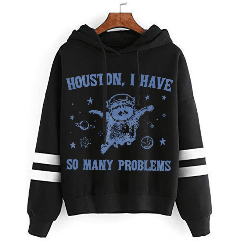 

Women/Men I Have So Many Problems Raccoon Hoodie Vintage Moon Graphic Streetwear Sweatshirt Unisex Raccoon in Space Retro Hoodie