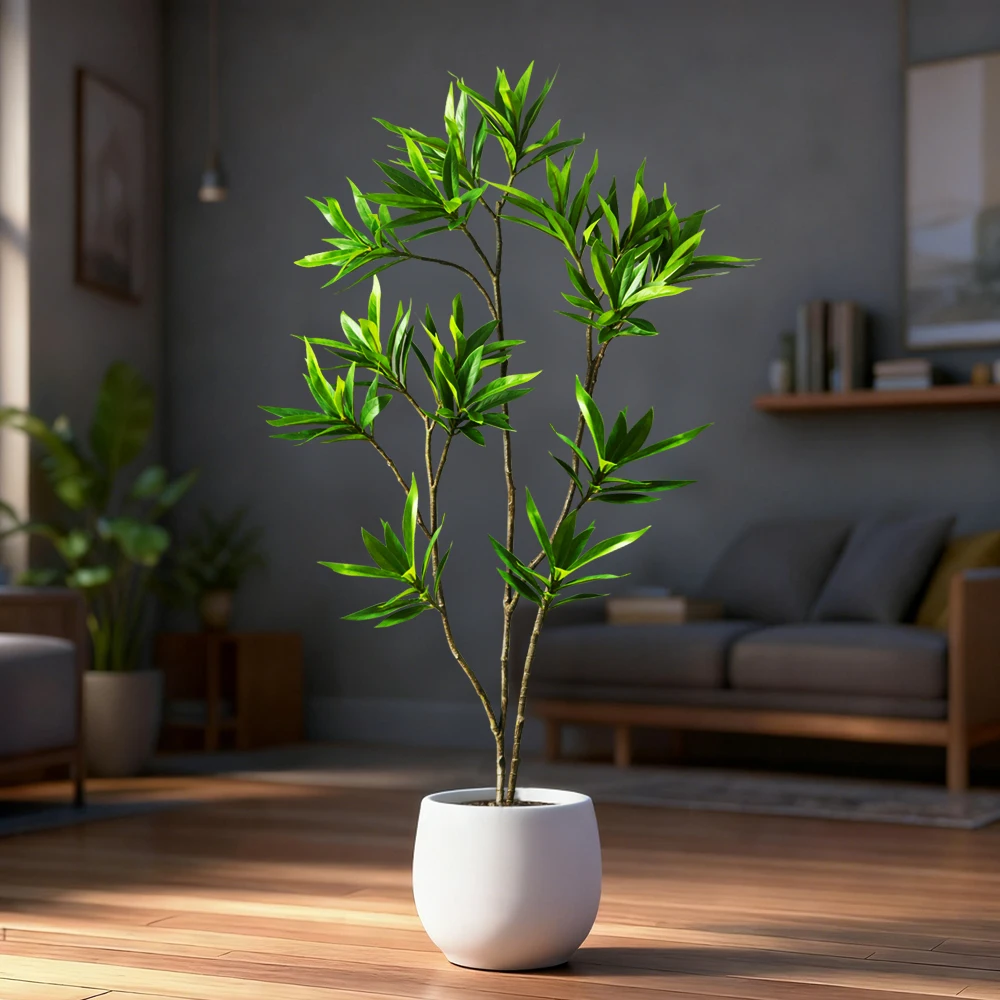 Palmera Artificial grande de 50-133cm, lirio falso, plantas de bambú, hojas de Litsea de plástico, hoja de ágata verde para decoración de boda y jardín del hogar