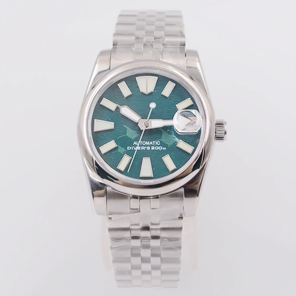 Автоматические мужские часы с логотипом 36 мм/39 мм 10 АТМ NH35, сапфировое стекло, зеленый светящийся циферблат