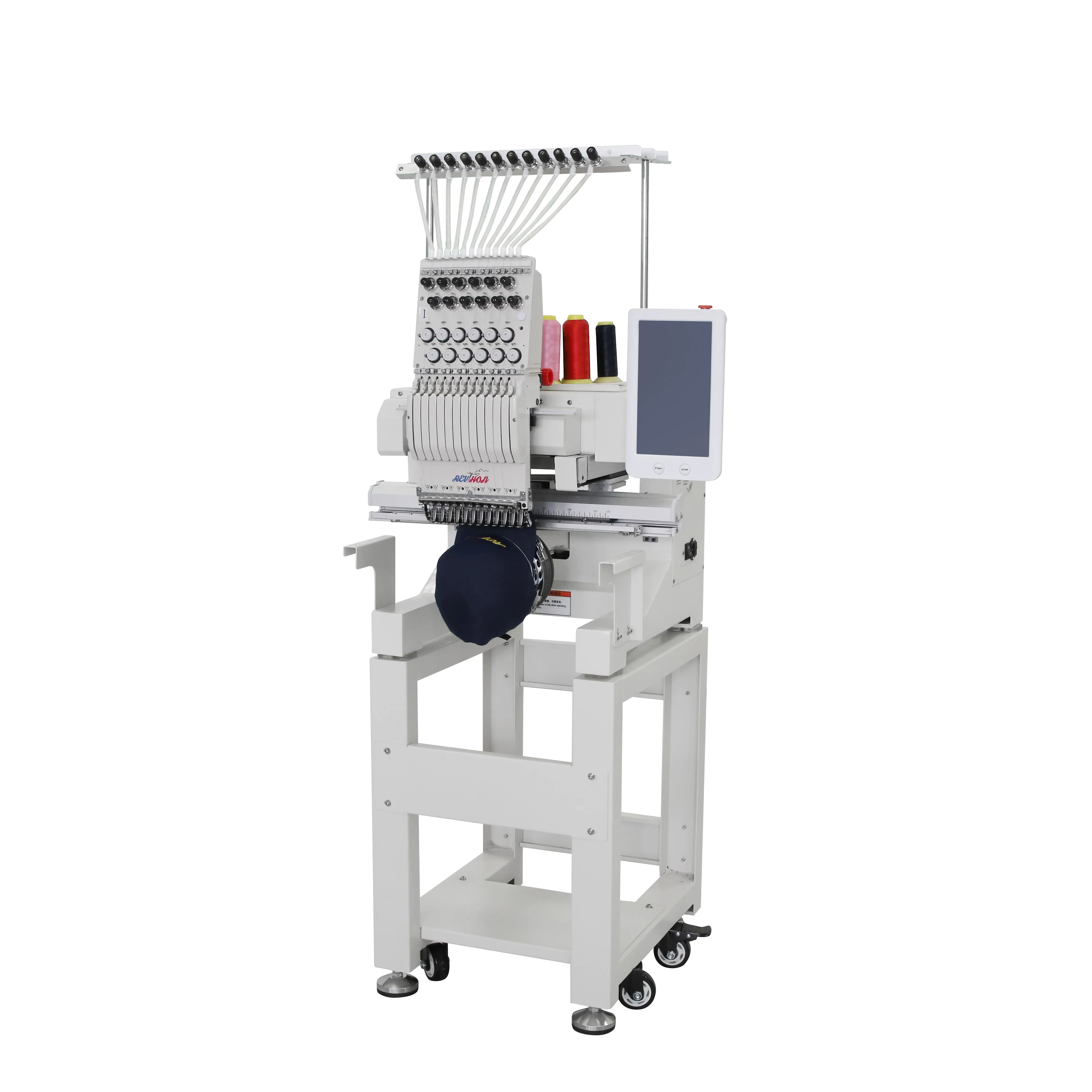 REVHON New Single Head 12-Needles Mini Computerized Embroidery Machine Multi-Hoop T-Shirt Hat Embroidery Machine