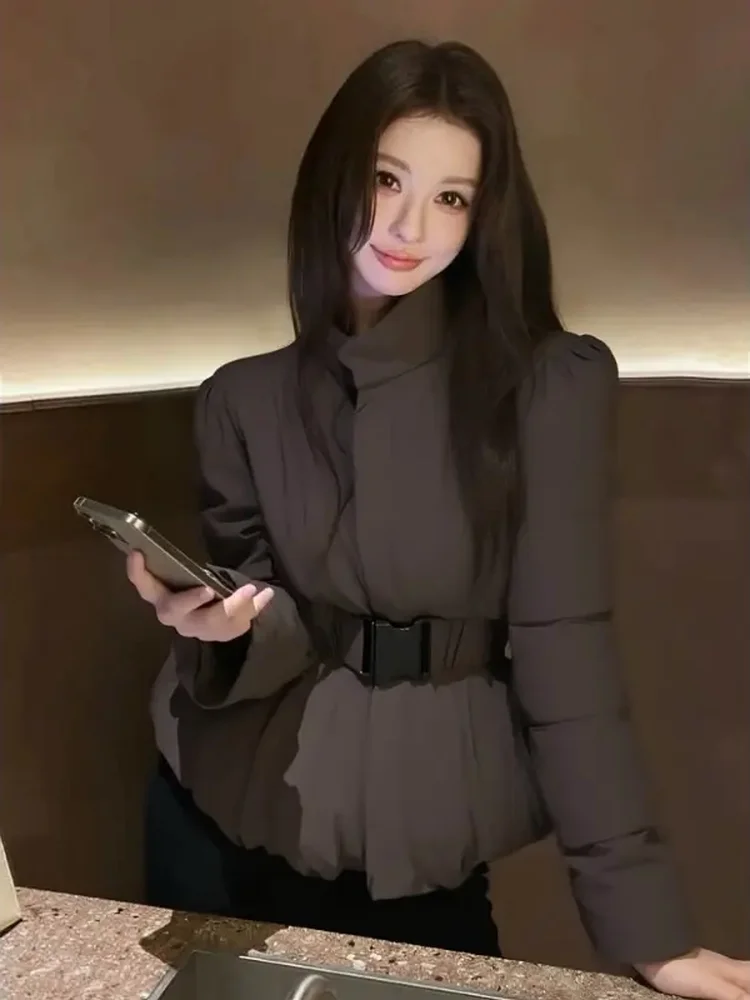 Stylish Short Thick Warm Cotton Jacket Korean Style Winter Clothes Filled with Cotton Waist-Cinching Outerwear for Small Figures