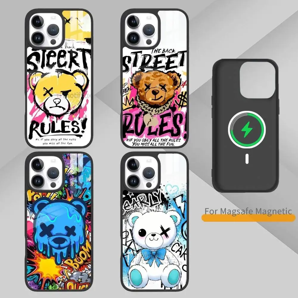 

HOT Colorful Graffiti Bear Phone Case For IPhone 17,16,15,14,13,Pro,Max,Plus,Magnetic For Magsafe Wireless Charging