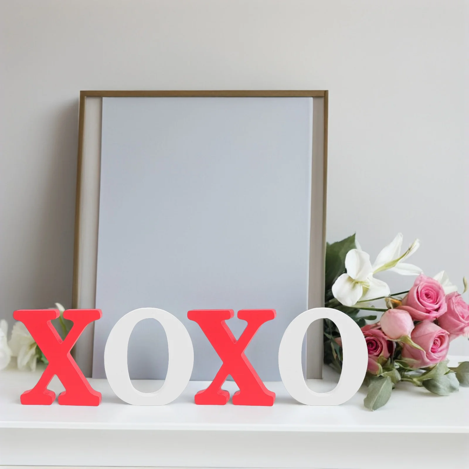 

2Pcs Versatile Use Wooden Table Sign Red White Valentine's Day Decor Home Tabletop Mantel Shelf Party Supplies