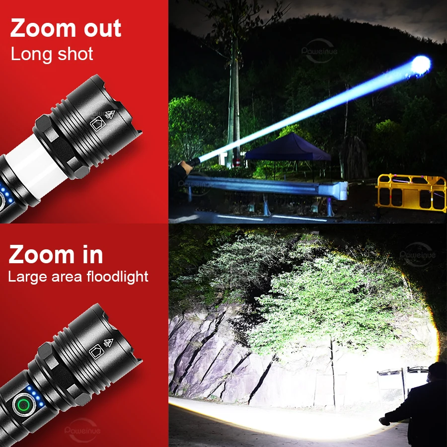 Lanterna LED de alta potência mais poderosa 1000000 LM Fluorescente Lanterna de Longo Alcance Impermeabilização Lâmpada Recarregável Tática