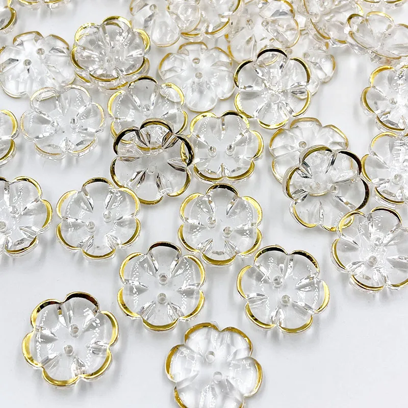 50pcs 20mm flowers acrylic buttons apparel sewing accessories gold color DIY craft PT367