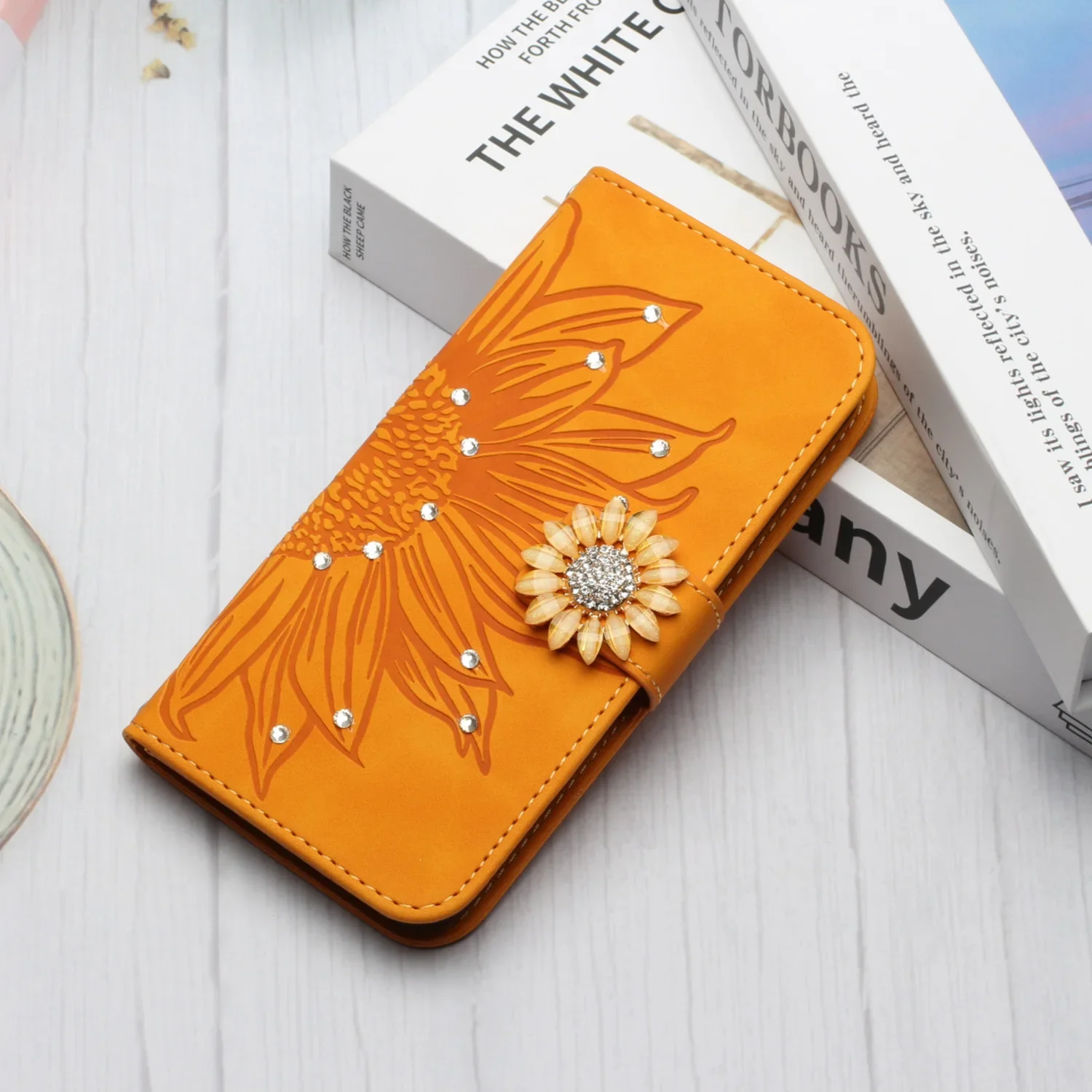 

3D блестящий чехол для телефона Funda iPhone 15 14 13 12 11 16 Pro Max 13 Mini 15 Plus 7 8 Чехлы с подсолнухом и кожаным откидной крышкой-бумажником