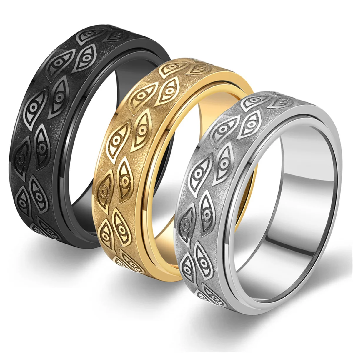 Anillo gótico De ojo De Dios tallado para hombre, Anillo giratorio para ansiedad, fiesta, Hip Hop, Fidget Spinner, Anillos De Ansiedad