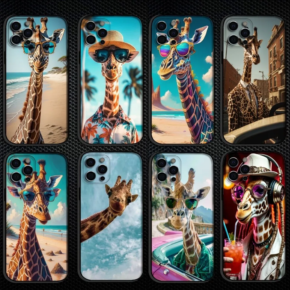 

Funny giraffe Phone Case For iPhone 16,15,14,13,12,11 Plus,Pro Max, Soft Silicone Black Cover
