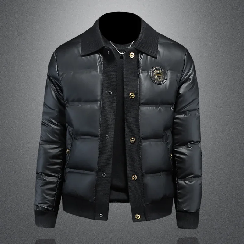 

2025 Новый мужской зимний пуховик из 90% белого утиного пера с глянцевыми лацканами, стильное теплое пальто, модная и привлекательная верхняя одежда