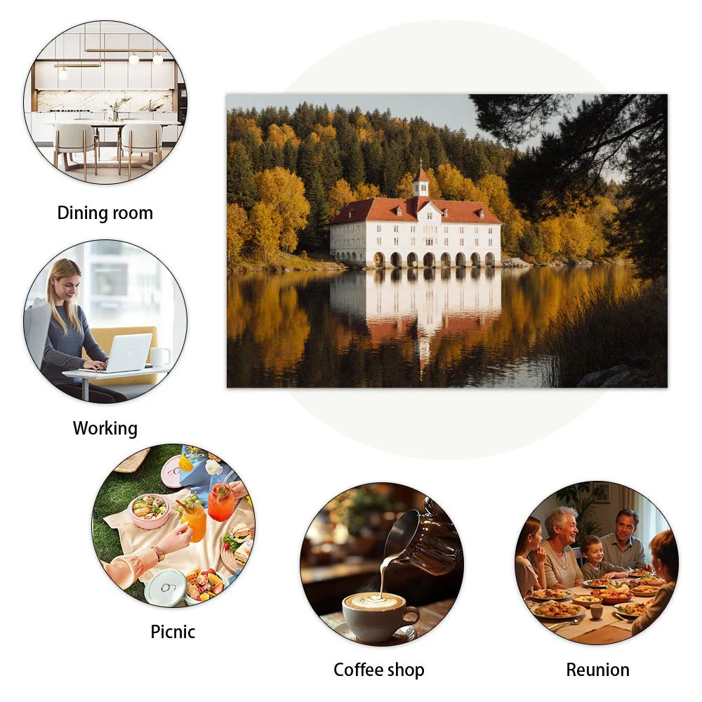 Juego de manteles individuales de 4 piezas, diseño de paisajes otoñales, fácil de limpiar, decoración rectangular para el hogar, perfecto para comedor y vacaciones.