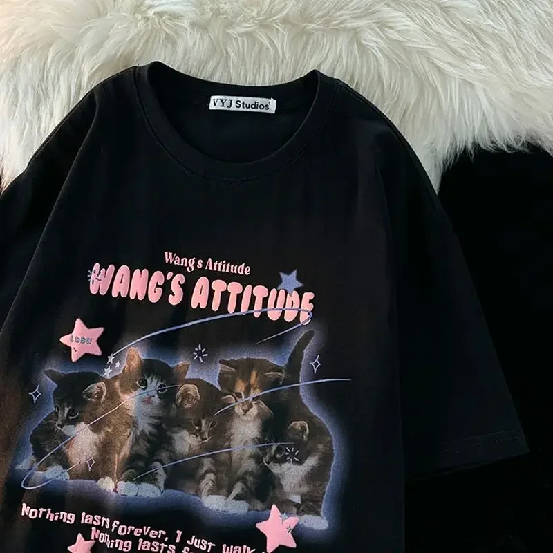 Pure cotton summer 2023 cute cat short sleeved t-shirt female Japanese retro sweet half sleeved student top ins y2k top t shirt - Image 6