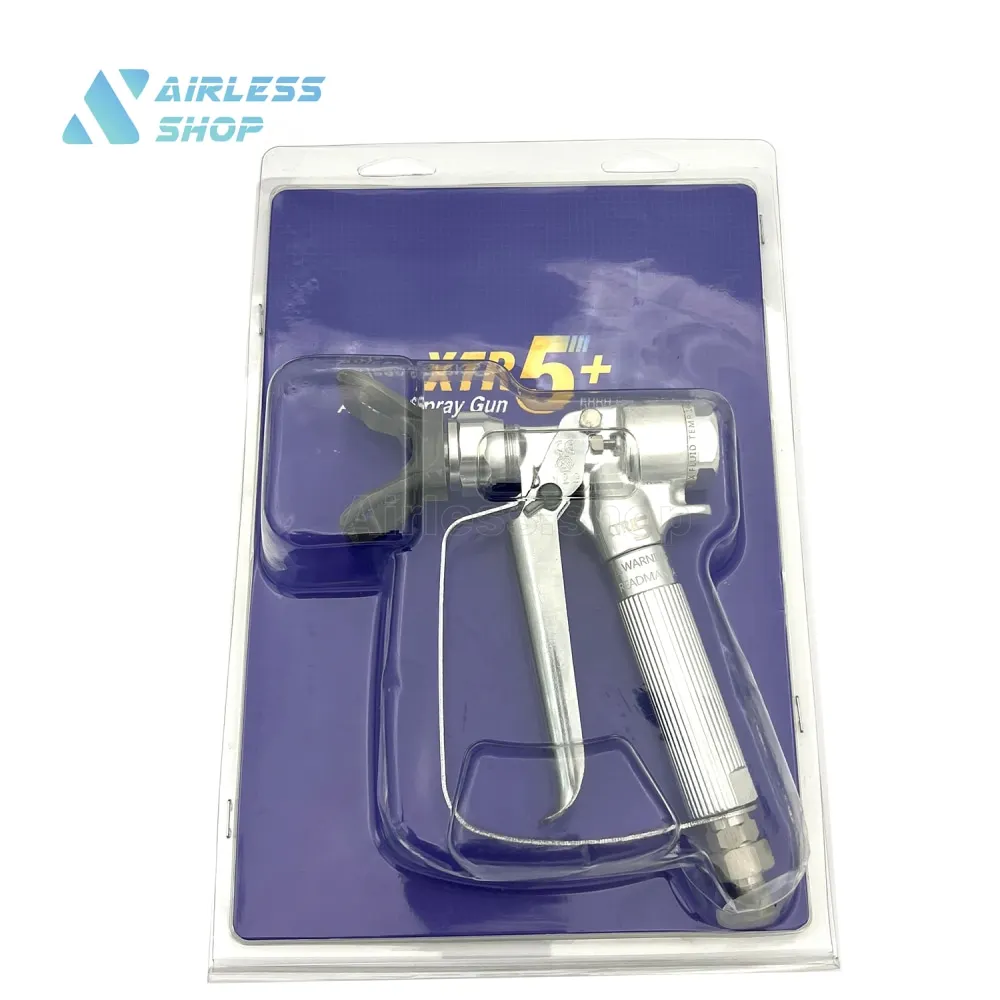

XTR5 and XTR 7 airless spray guns for painting at 500 bar, round handle, four-finger trigger, without nozzle protective coating