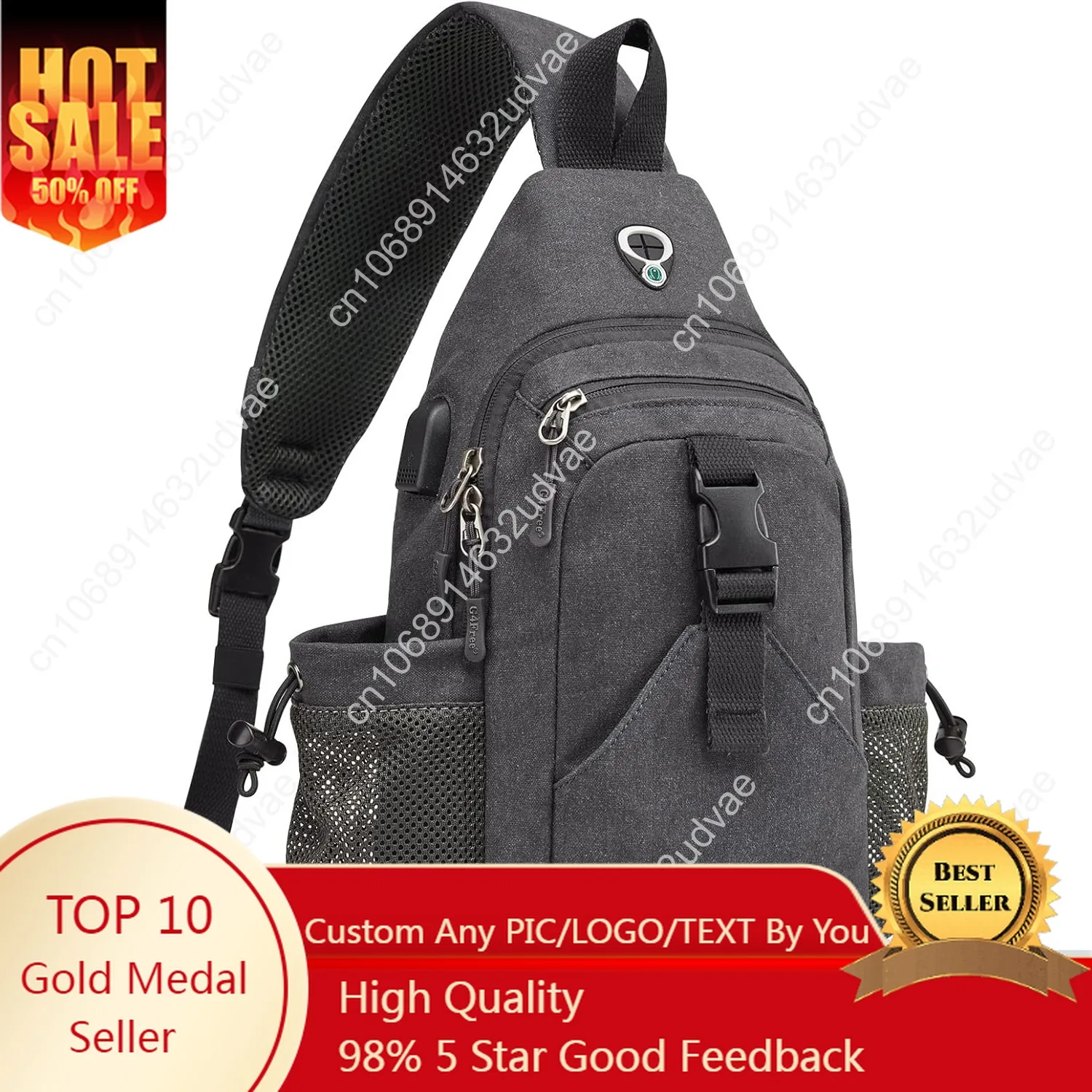

G4Free Canvas Sling Bag Crossbody Backpack with USB Charging Port & RFID Blocking, Hiking Daypack Chest Bag for Women Men