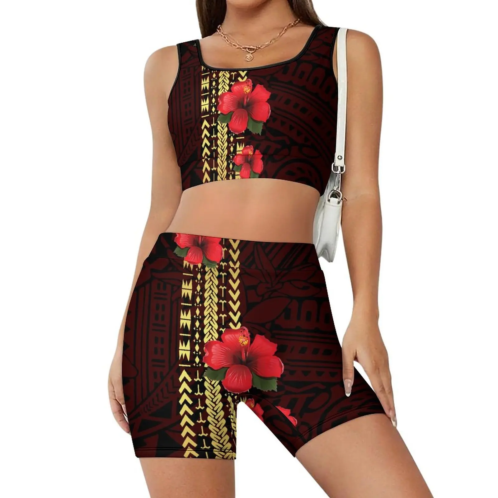 High-Quality Yoga Wear Sets Featuring Polynesian-Style Prints And Customizable Home Pilates Training Wear