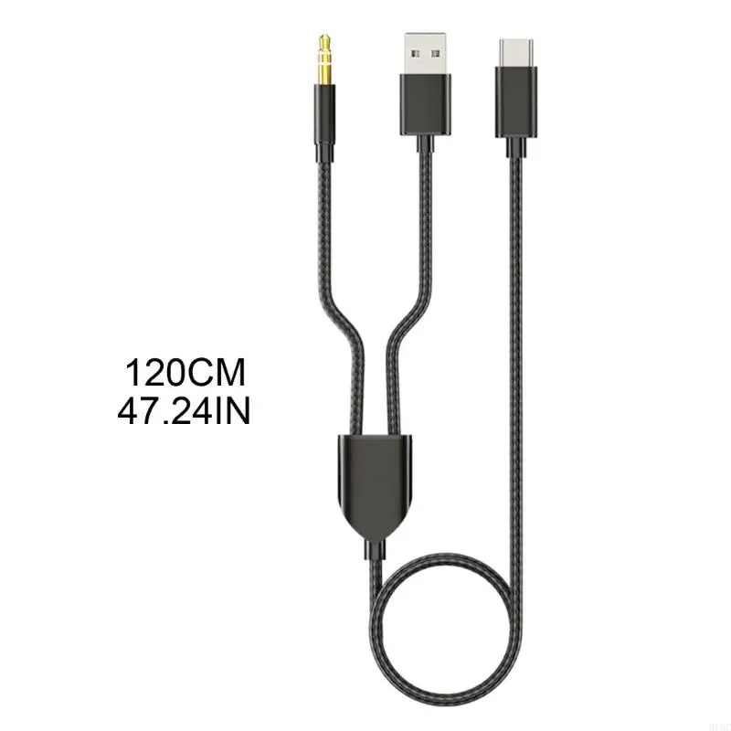 918C 2 in 1 snoer Type-C naar USB A 3,5 mm stereo autoheadset Aux-kabel voor telefoontablet