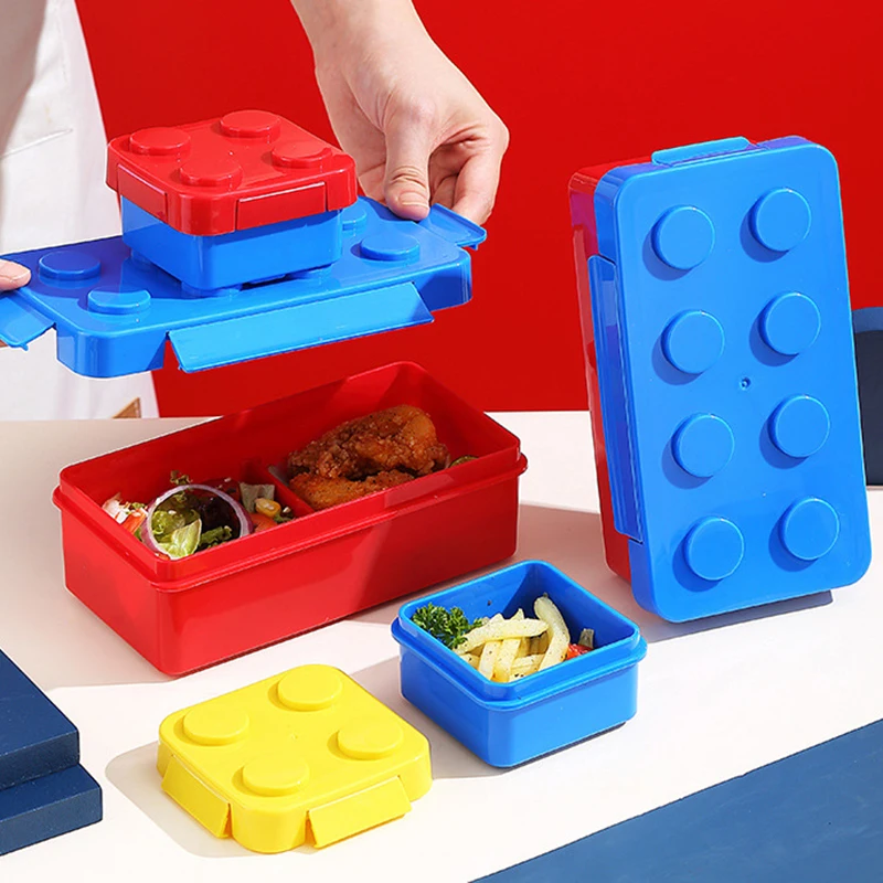 Portable Sealed Lunch Box Color Building Blocks Splicing Children's Student Lunch Box Colorful Picnic Fruit Salad Bento Box