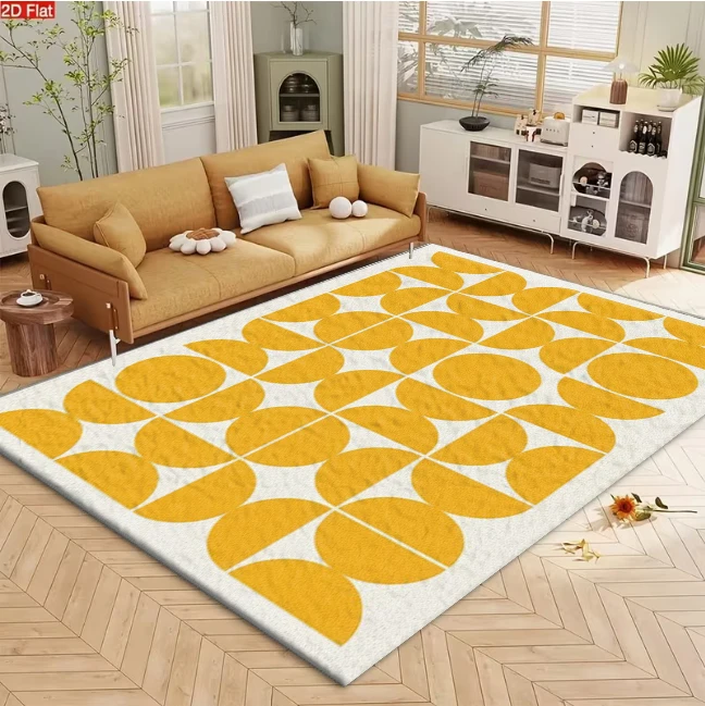 Bright Yellow Mid-Century Geometric Rug Modern Carpet Flooring for Living Room Bedroom Interior