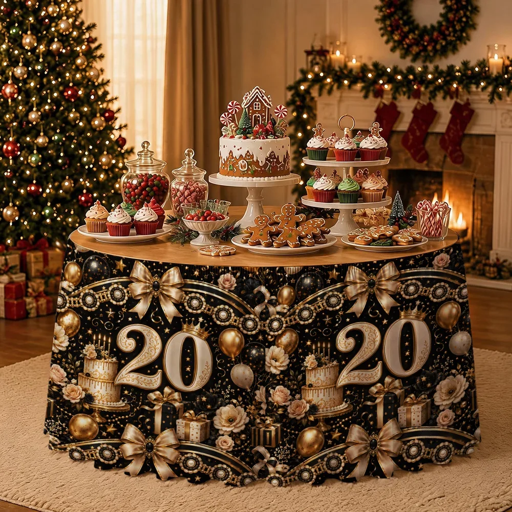 20th birthday table dress, black and gold theme birthday party decoration, large number 20 banquet dessert