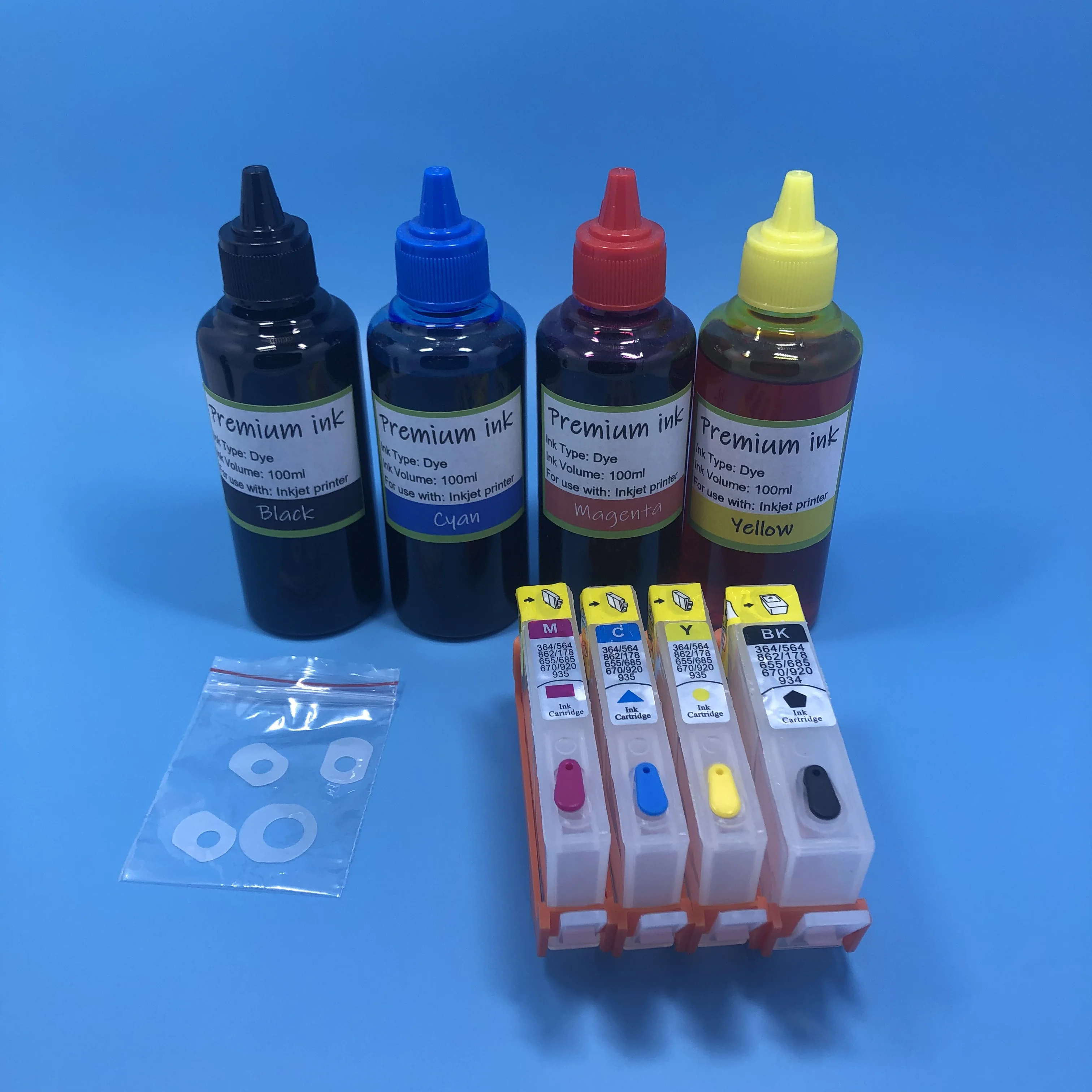 For HP 564 564XL Empty Refillable Ink Cartridge + Premium Dye Refill Ink for HP 5510 3070A 5515 B109a B109n B110 B209a B210a