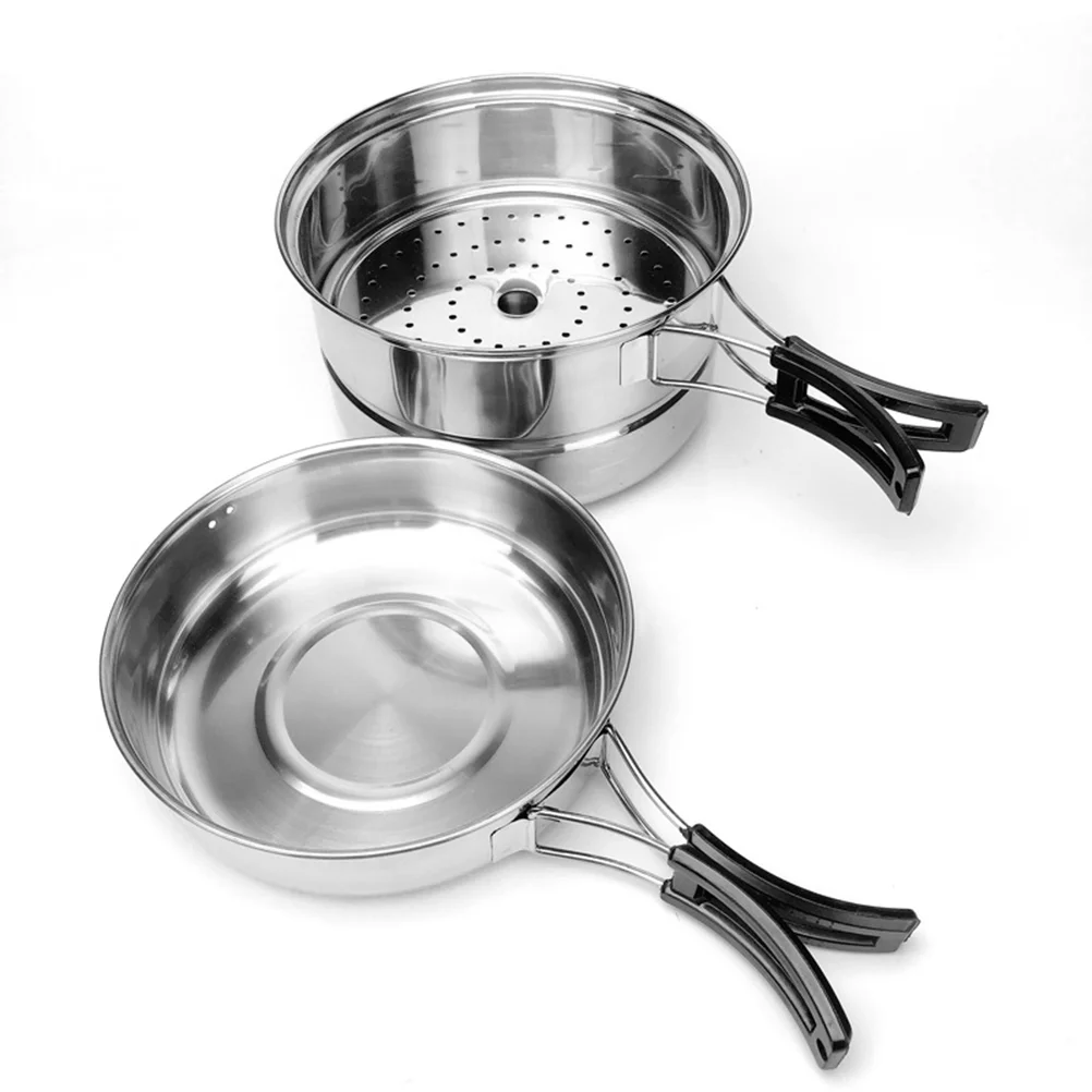 

1 Set 3pcs Stainless Steel Outdoor Camping Picnic Pot Cookware Picnic Pan Set Cooking Tool Set for 2-3 People (Silver)