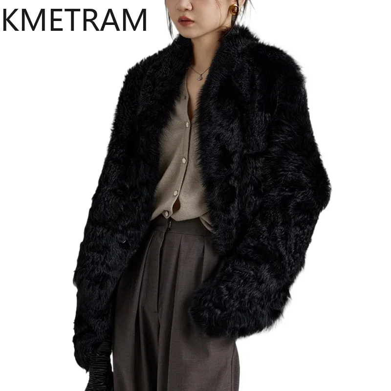 KMETRAM 100% 天然トスカーナウールシープスキン両面ファー ジャケット レディース ブラック ショートリアルファー 女性用冬服 2025 шуба