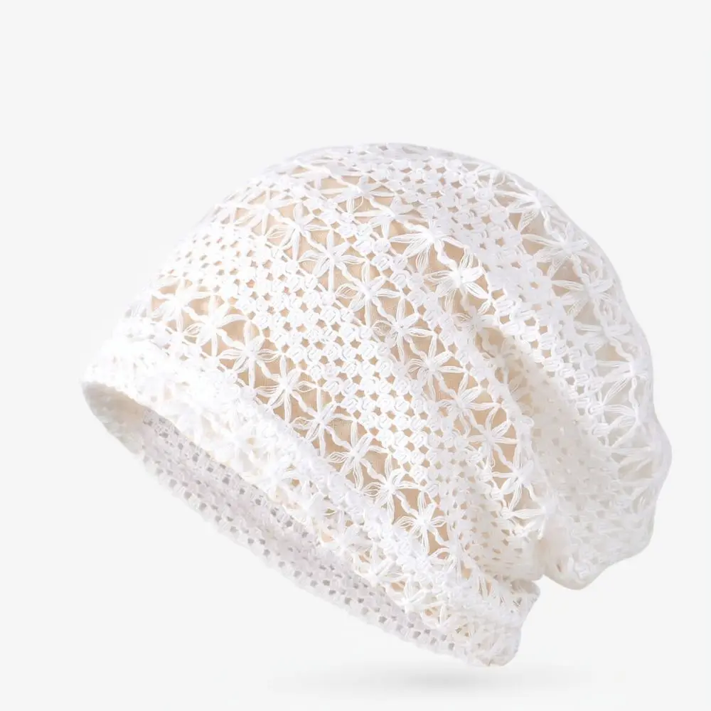 Summer Thin Lace Beanie Cap Women Breathable Mesh Hollow Bonnet Elastic Sun Protection Headwear Stylish Slouchy Casual Hat Gear - view 4