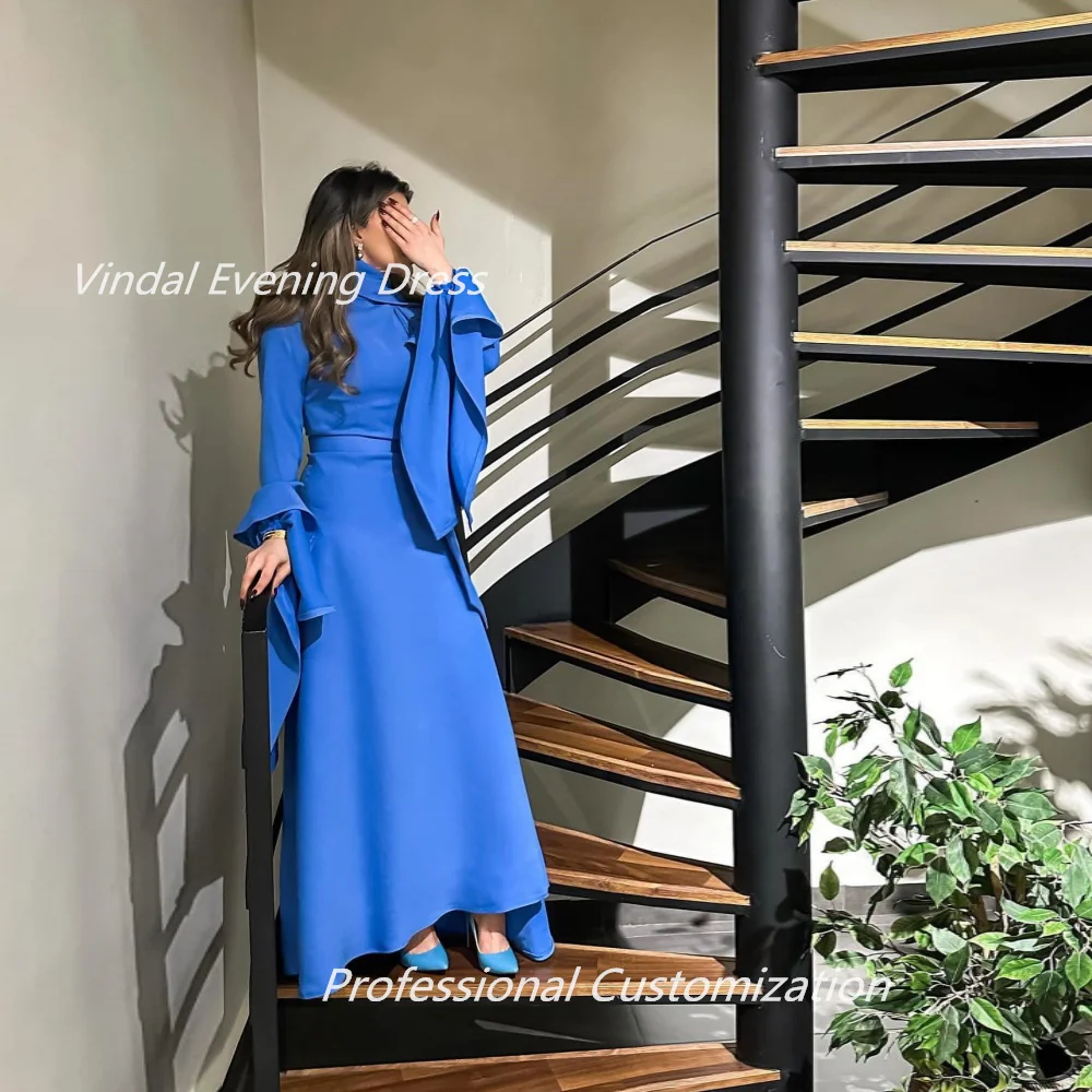 Vindal Evening dresses Mermaid Crepe Pleat High Collar Floor-Length Full-Sleeve Morden-Style High-Quality السعود For Woman 2024