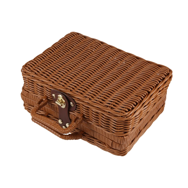Cestino da picnic, valigia vintage intrecciata, cesto portaoggetti in rattan, custodia per picnic, cesto per la biancheria