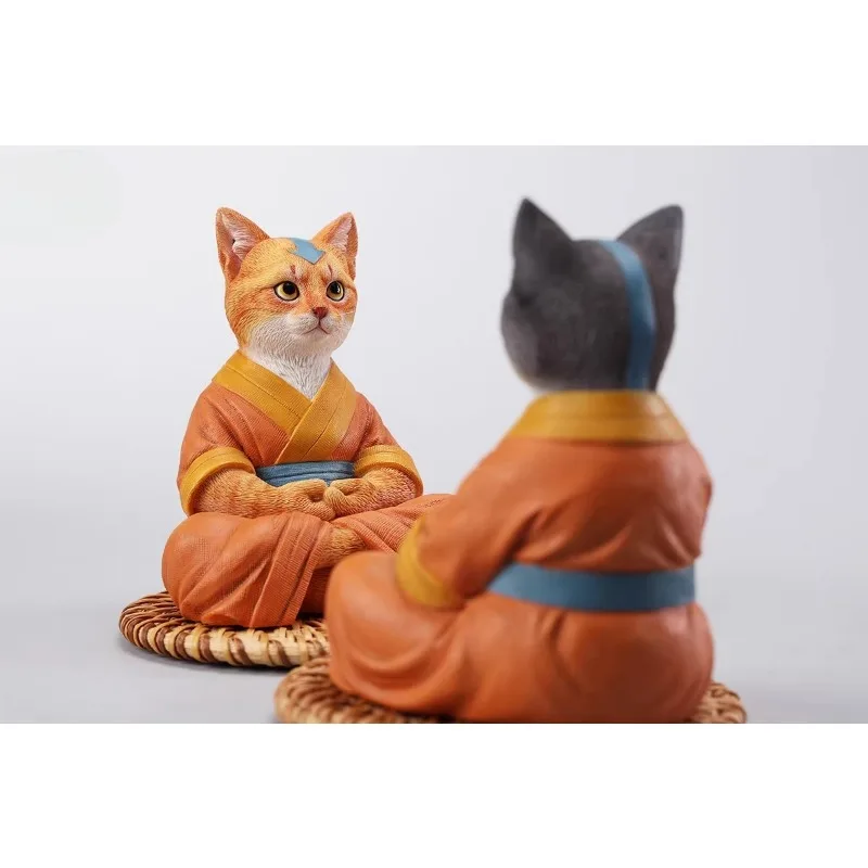 

JXK262 1/6 Scale Airbender Cat Figurine with Rattan Cushion Resin Cat Model for 12'' Desktop Hobbies Decorations Handicrafts