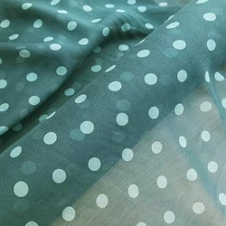 1 meter X 1.35 meter 100% Natural Silk Georgette Chiffon Fabric Polka Dots Deep Green