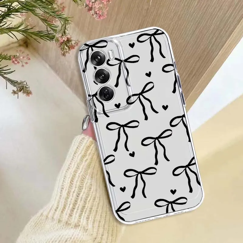 Etui na telefon z wzorem kokardki dla OPPO A11 A16 A55 A56 A57 A72 A52 A73 A74 A54 A76 A78 A58 A98 Pro 5G TPU Przezroczyste