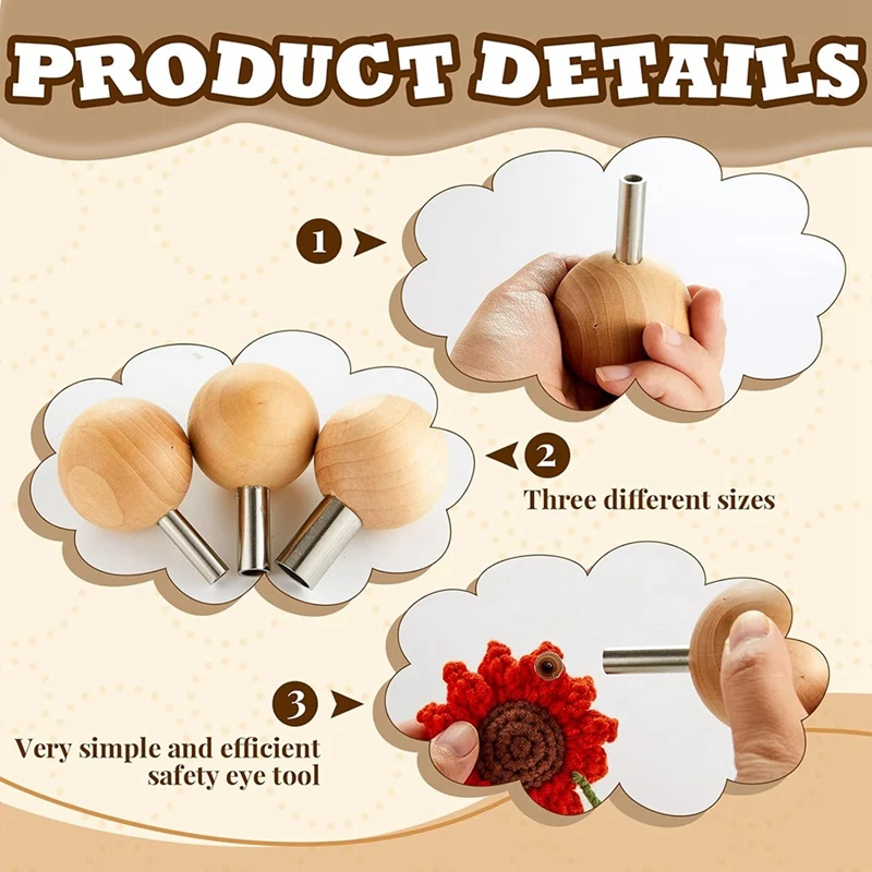 3 Pcs Safety Eye Tool Auxiliary Tool for Attaching Safety Eyes for Crocheting Crochet DIY Stuffed Animal Install Retail