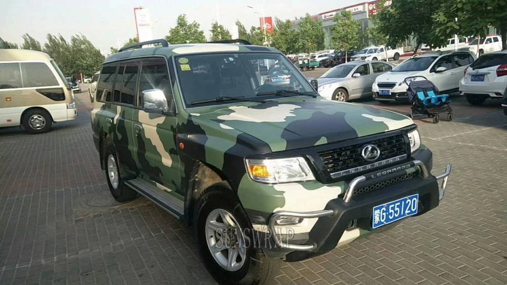 Army Green Large Pattern Camouflage Car Wrap Film - Premium PVC Material, Self-Adhesiv Scratch Resistant Auto Body 1.52x20meters
