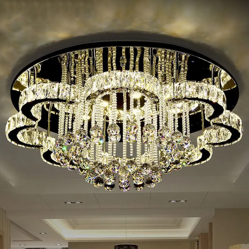 Crystal Ceiling Lamp Modern Minimalist Pendant Villa Living Room Lamp  Led Lighting Square Round Ceiling Chandelier Lustre Lamp