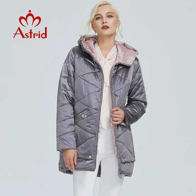 2022 Astrid winter jacket women Contrast color Waterproof fabric with cap design thin cotton clothing warm women parka Oversize