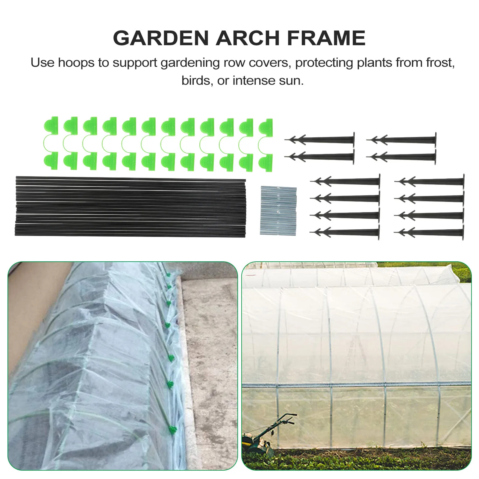 

1 set Black Plastic Garden Hoops Insect Net Set Greenhouse Tunnel Support Row Cover Growing Frame Arch Frost Protection Plant