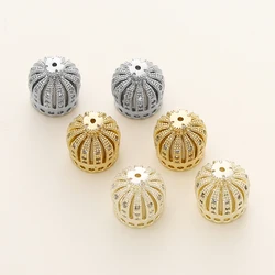 2/4Pcs/Lot 14/18K Gold Color Plated Large Flower Bead Caps with Zircon Crown Beads Caps for DIY Jewelry Making Accessories