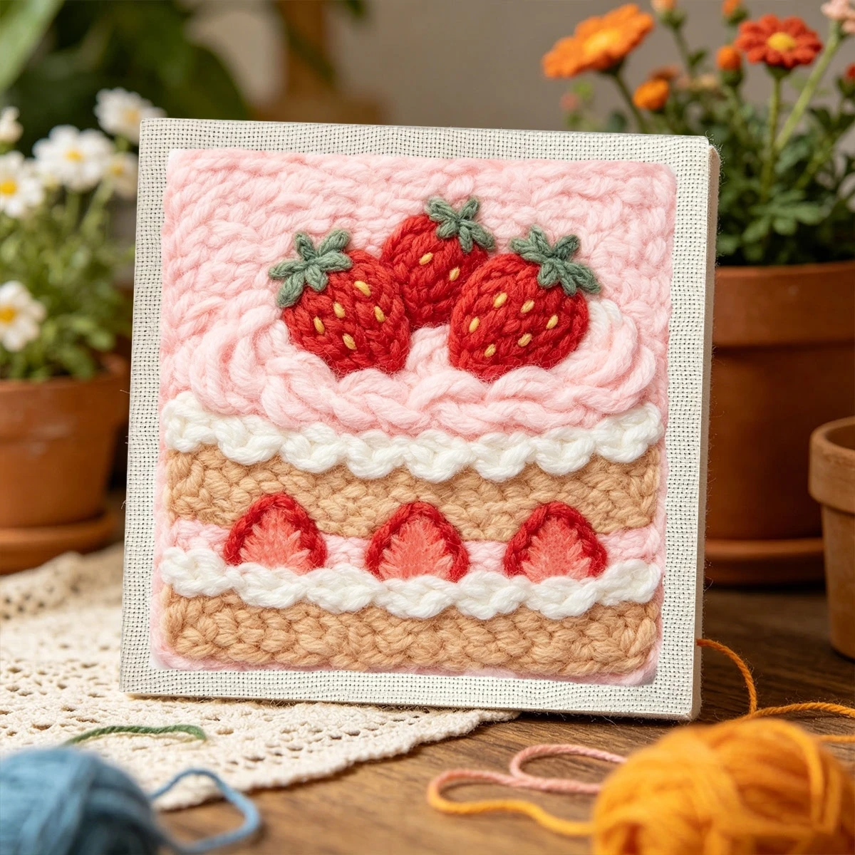 1 Set Erdbeerkuchen DIY-Stickset für Anfänger, Stick-Starter-Kit, Kreuzstich-Kunstgeschenk, Handarbeits-Bastelset – Detail 3