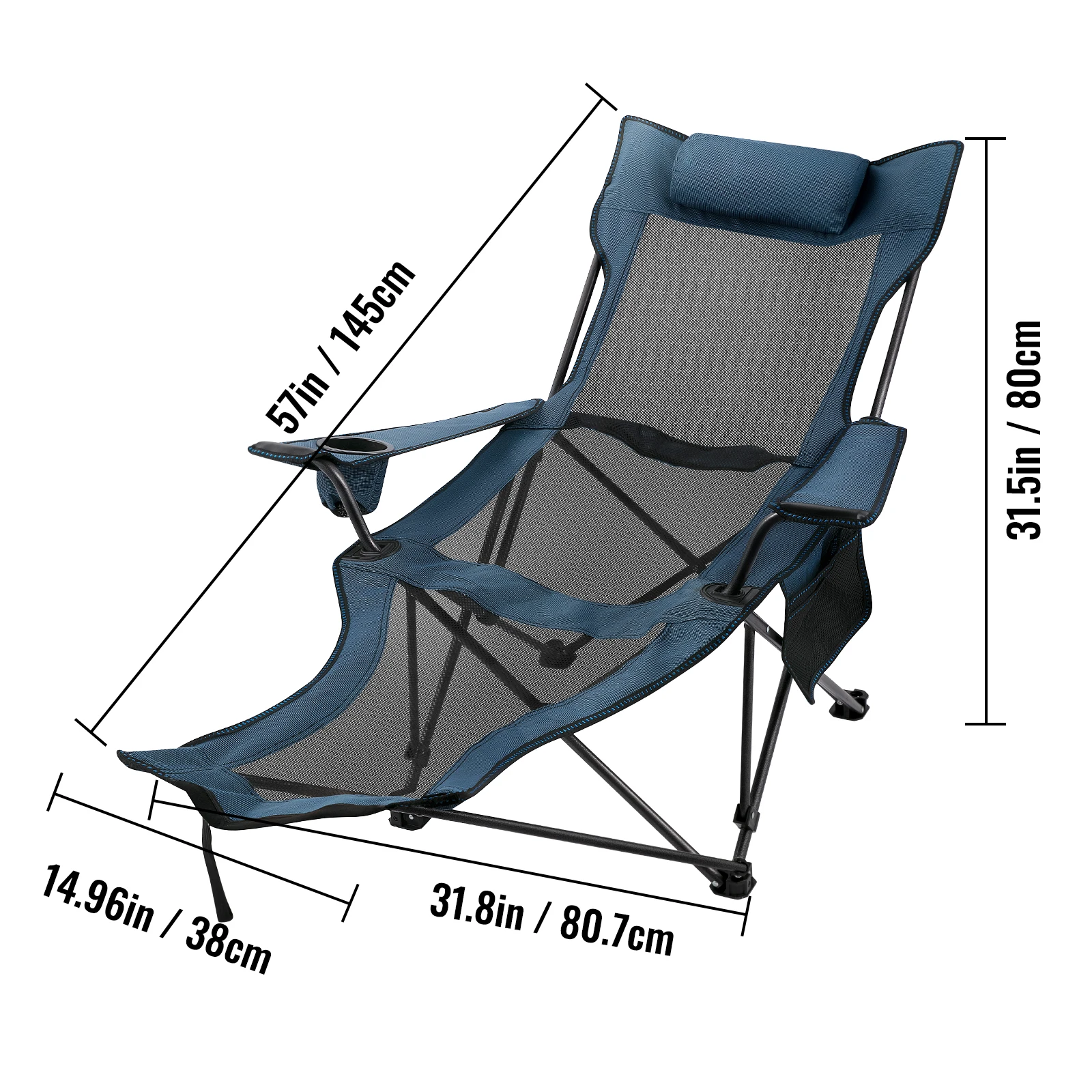 VEVOR-Cadeira dobrável de acampamento com apoio para os pés, encosto ao ar livre, cama portátil, cadeira para acampar, pesca, dobrável Beach Lounge Chair