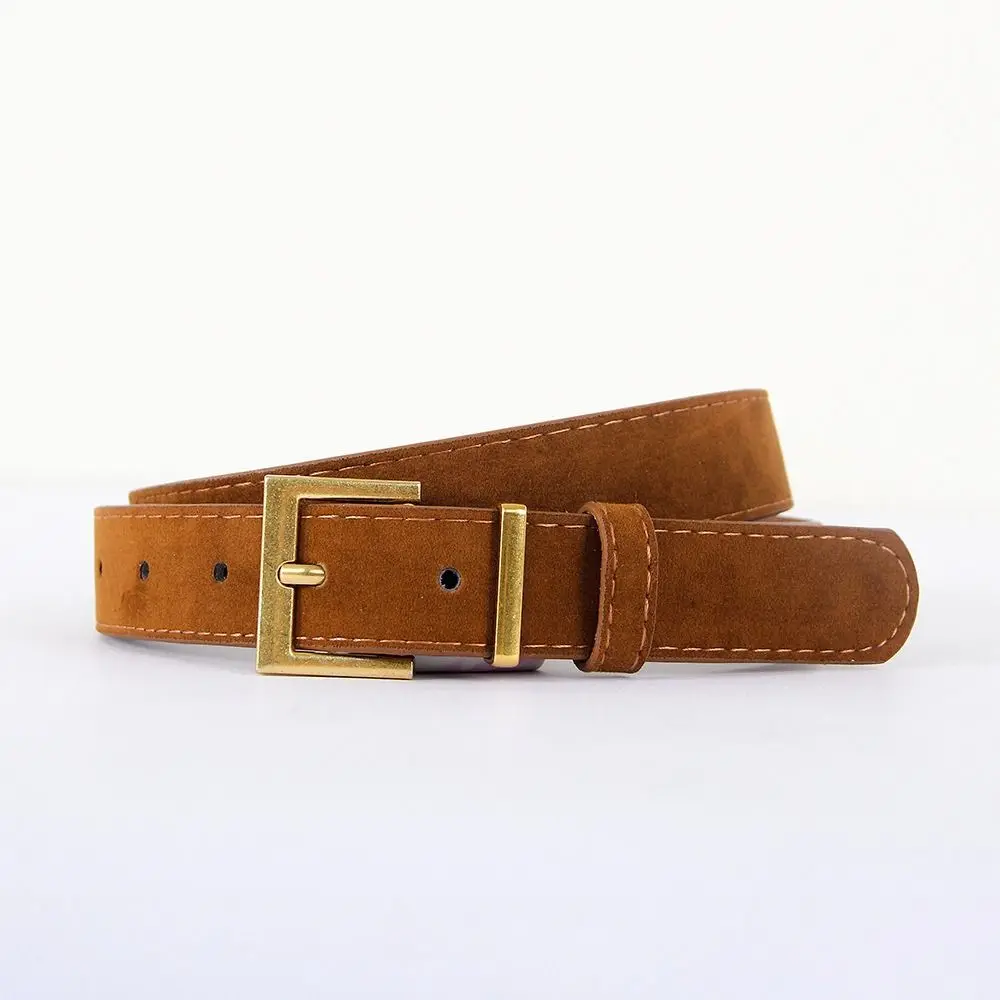 Retro Square Alloy Pin Buckle Waist Belt Faux Suede Simple Suede Leather Belt Matte Casual Waist Strap For Outfit Matching