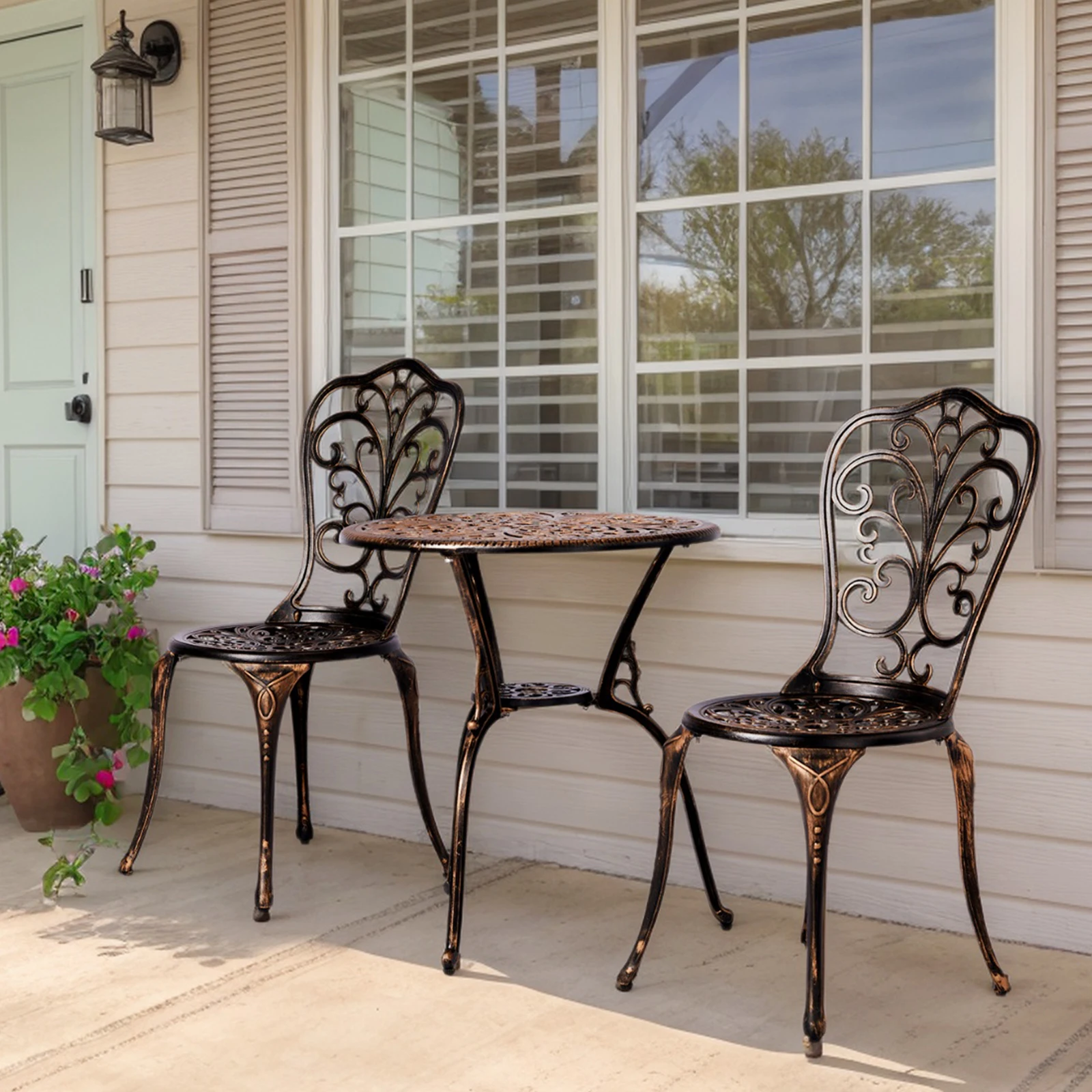 3-teiliges Outdoor-Bistro-Set, Outdoor-Terrassenset, wetterfestes Bistro-Tischset aus Aluminiumguss für Hinterhof, Garten, Balkon (Schmetterling)