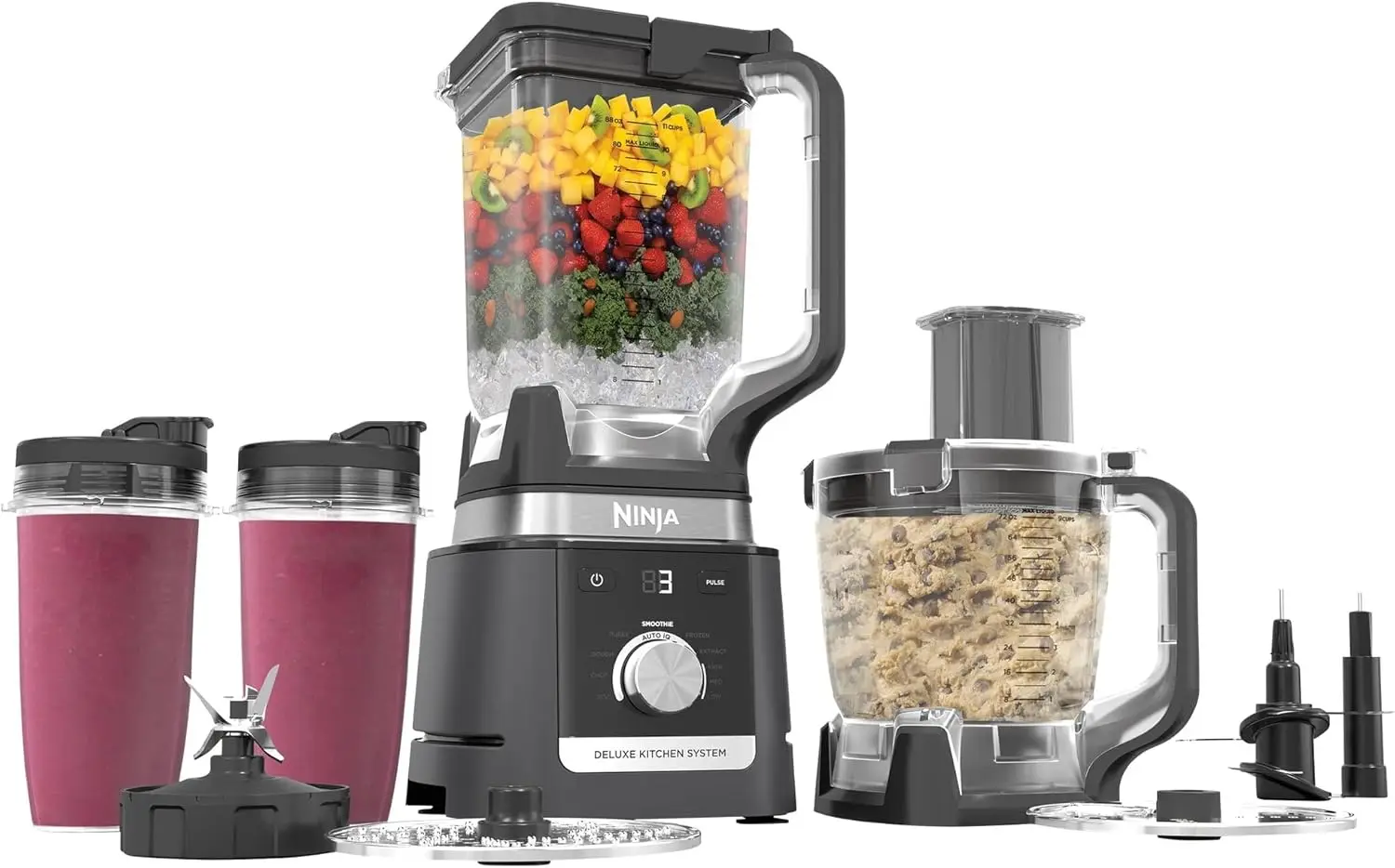 

Ninja (Refurbished) CO905KS Deluxe Kitchen System, 1600 WP Auto-IQ Base, 88-oz. Picther, 9-cup Deluxe Food Processor, (2)