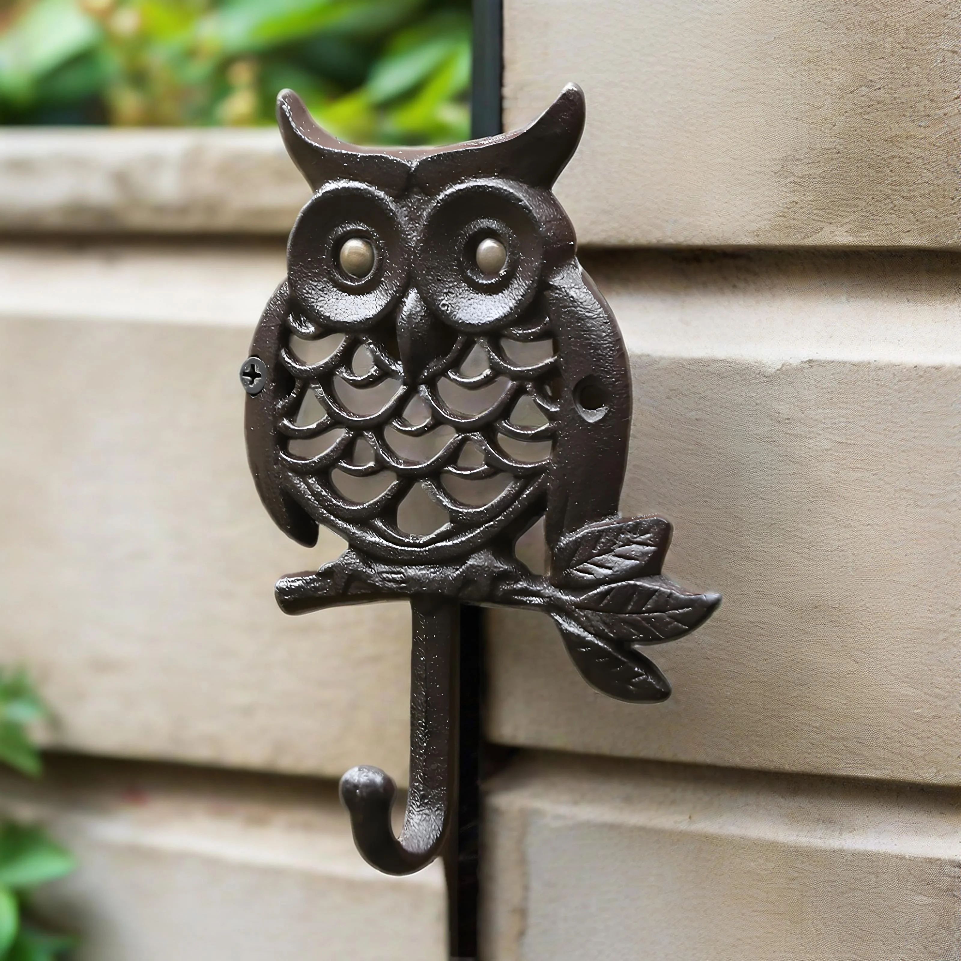 Vintage Cast Iron Owl Wall Hook Rust‑Resistant Heavy Duty for Outdoor Garden Fence Patio Hanging Tools Wreath Decorations