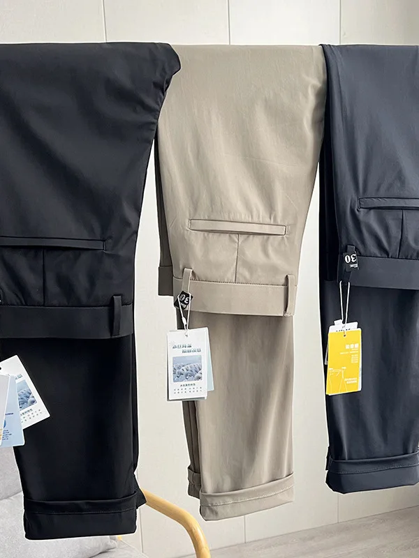 

Мужские повседневные брюки из ледяного шелка, прямого кроя, быстросохнущие, эластичные в четырех направлениях, цветные, комфортные, для отдыха