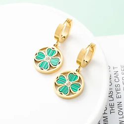 1 pair of Four-leaf clover love ring earrings Stainless steel 18K gold plated lady earrings