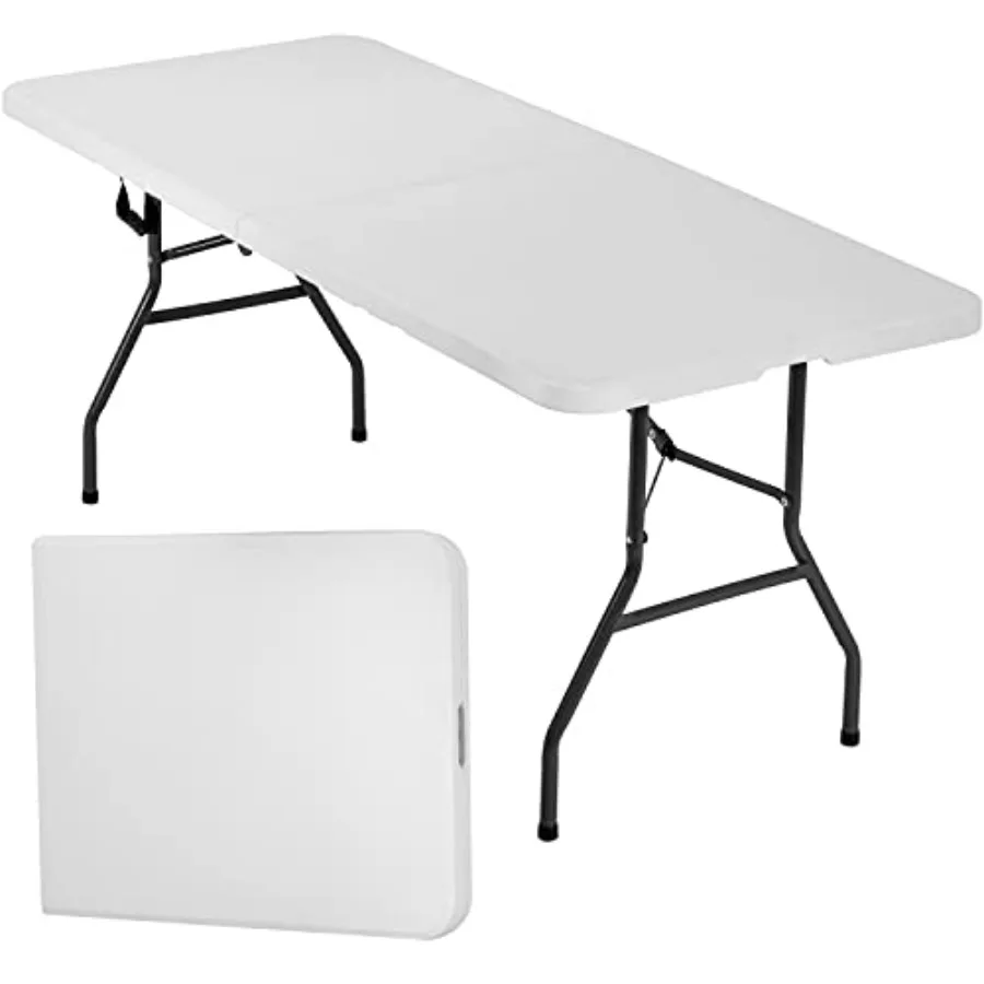 

6 Foot Camping Table for Outdoor Parties: Plastic Portable Picnic Dining Table with Carrying Handle, White